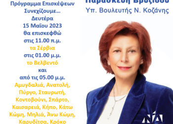 Παρασκευή Βρυζίδου: Το Πρόγραμμα επισκέψεων Δευτέρα 15 Μαΐου 2023