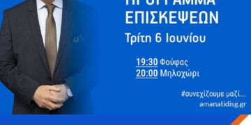 Γιώργος Αμανατίδης: Πρόγραμμα Επισκέψεων Τρίτης 6 Ιουνίου