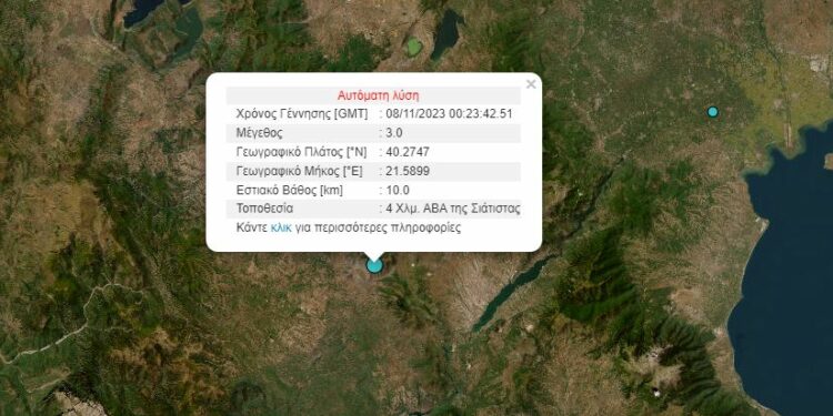 Σεισμική δόνηση 3 Ρίχτερ τα ξημερώματα στην Σιάτιστα