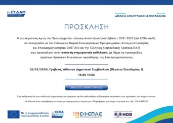 Ανοιχτή ενημερωτική εκδήλωση, με θέμα τις προκηρύξεις Δράσεων Κρατικών Ενισχύσεων προώθησης της Επιχειρηματικότητας