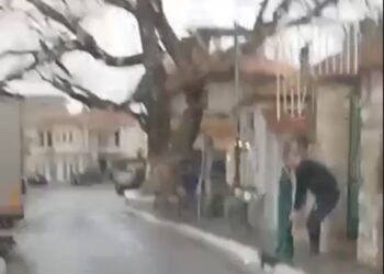 Σιάτιστα: Νταλίκα πήρε σβάρνα φωτιστικό. Βίντεο