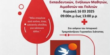 Αιμοδοτικός Σύλλογος Σιάτιστας: Εθελοντική Αιμοδοσία την Κυριακή 16 Μαρτίου με το ΕΠΑΛ Σιάτιστας