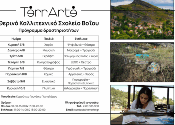 Η εταιρεία τέχνης και πολιτισμού TerrArte διοργανώνει το Θερινό Καλλιτεχνικό Σχολείο Βοΐου. 3 – 10 Αυγούστου 2025, Πεντάλοφος Βοΐου