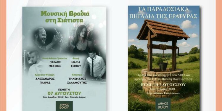 Δήμος Βοΐου: Πολιτιστικό καλοκαίρι – Πέμπτη 07 Αυγούστου