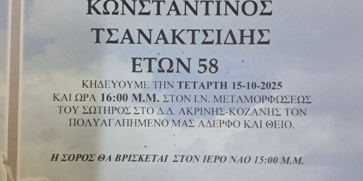 Σήμερα η κηδεία του Κώστα Τσανακτσίδη