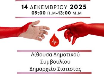 Σιάτιστα: Αλλαγή χώρου διεξαγωγής της αιμοδοσίας του συλλόγου Εθελοντών Αιμοδοτών ” Ο Άγιος Παντελεήμων”