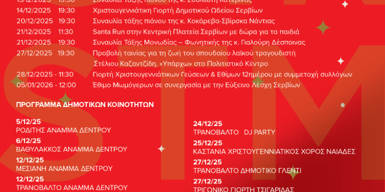 Τα Σέρβια και οι Κοινότητες του Δήμου ζωντανεύουν με τις γιορτές των Χριστουγέννων