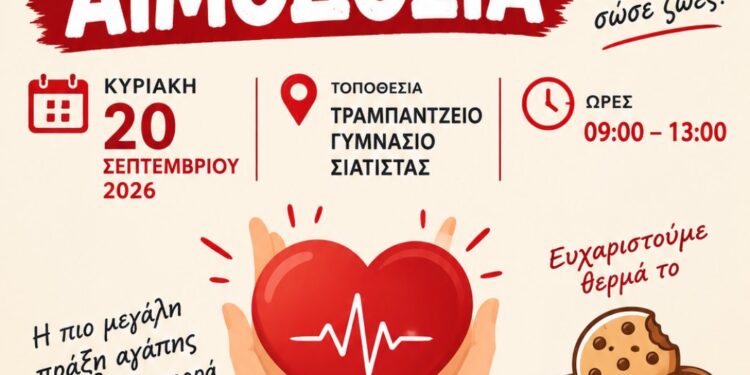Αιμοδοτικός Σύλλογος Σιάτιστας: Εθελοντική Αιμοδοσία την Κυριακή 20 Σεπτεμβρίου